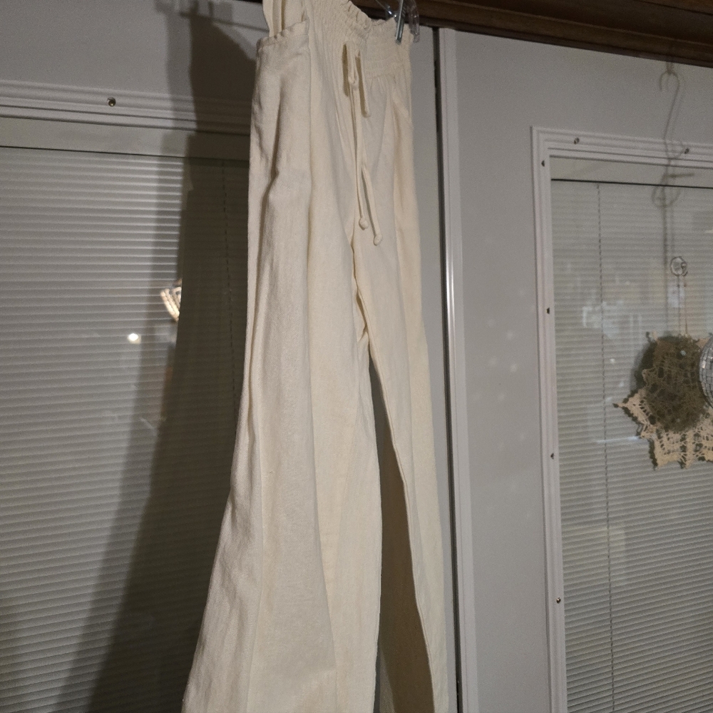 by & by Cream Wide-Leg Drawstring Pants